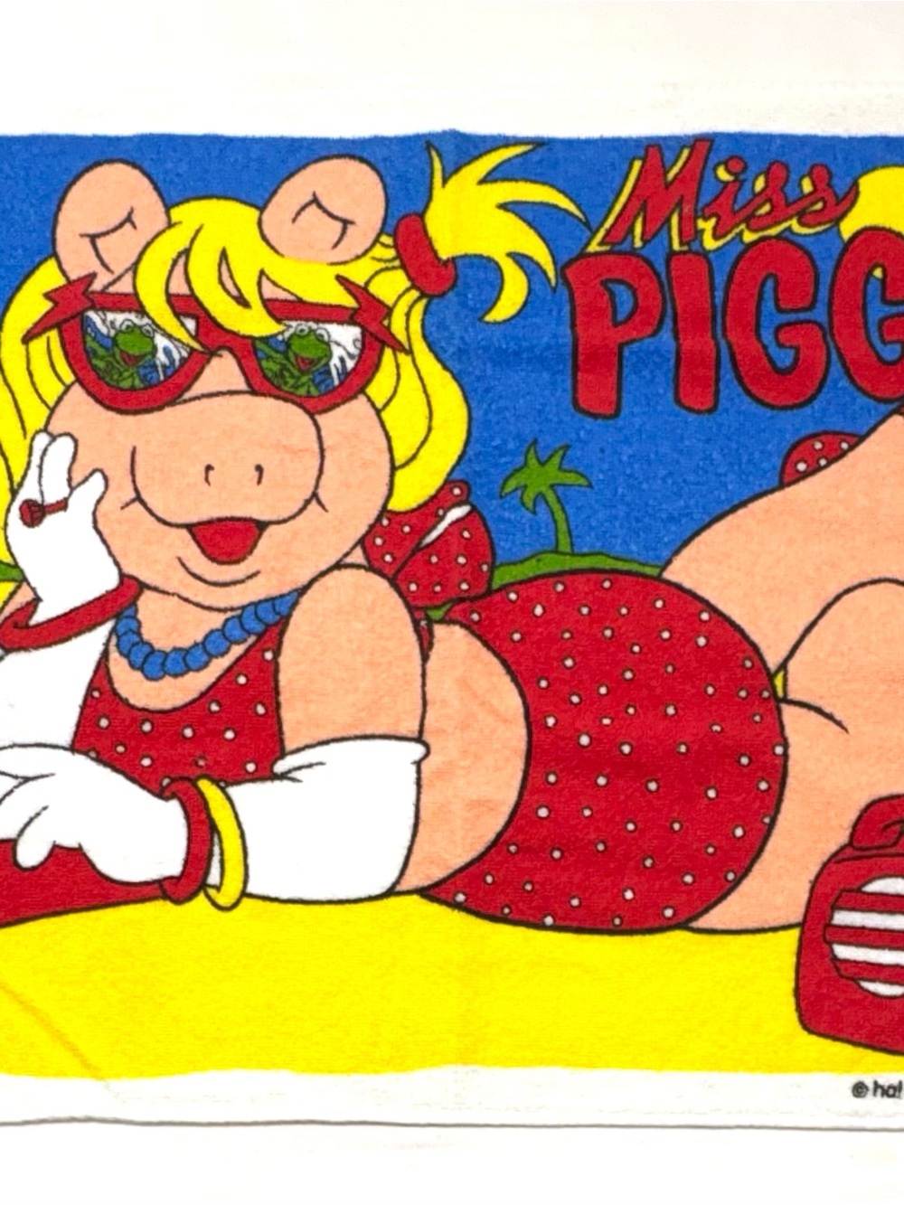 Vintage 1989 Miss Piggy Beach Towel Muppets Kermit Franco Mfg Made In Brazil